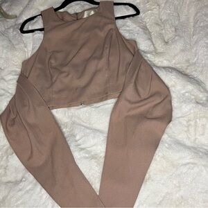 J.O.A. Mauve/Tan Sleeveless Crop Top with Wrap Around Belt and Zipper